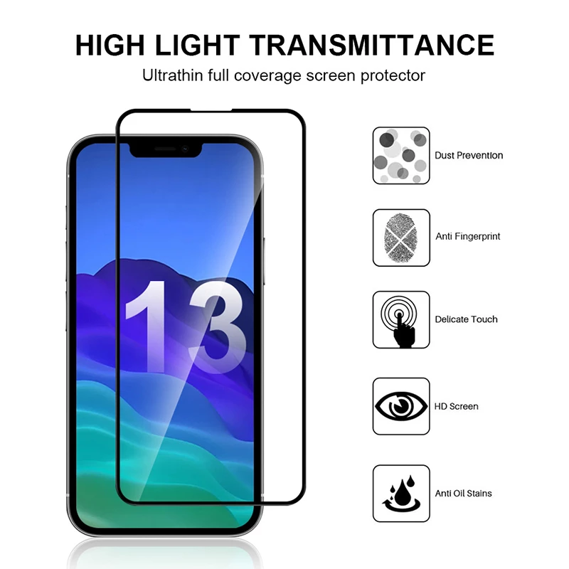 for iPhone 14 13 12 11 XR XS - 4D Full Coverage Tempered Glass Screen Protector